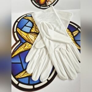 Elagante White Satin Short Gloves Perfect For Wedding , First Communion Etx